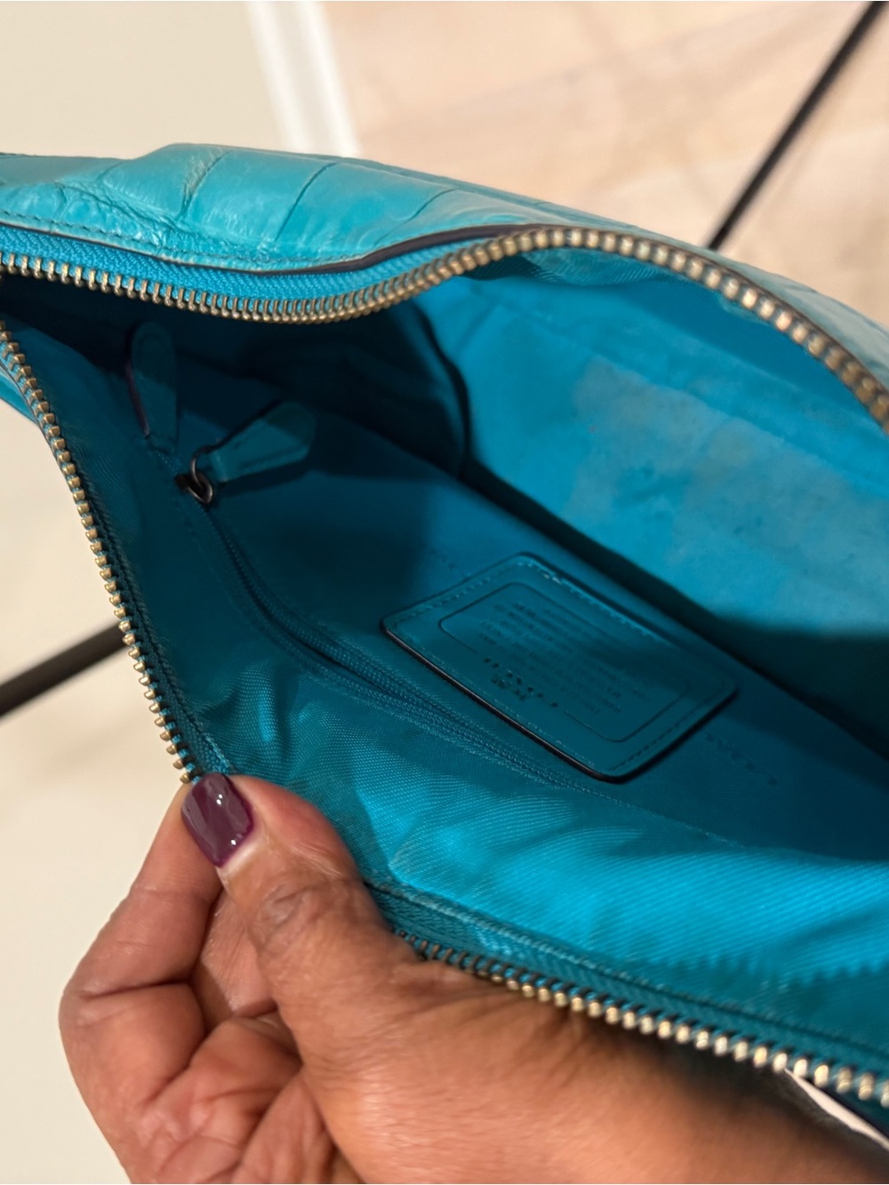 Coach Turquoise Croc Embossed Leather Shoulder Bag - Picture 5 of 7